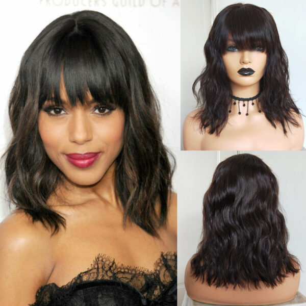 Natural wave bob lace wigs with bangs virgin human hair lace wigs
