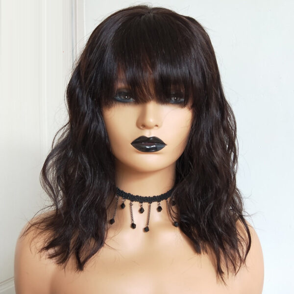 Natural wave bob lace wigs with bangs virgin human hair lace wigs