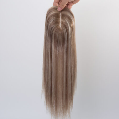 3x5 mono lace topper 8A max 7# highlight 50% T (7/8A) white raw human hair topper