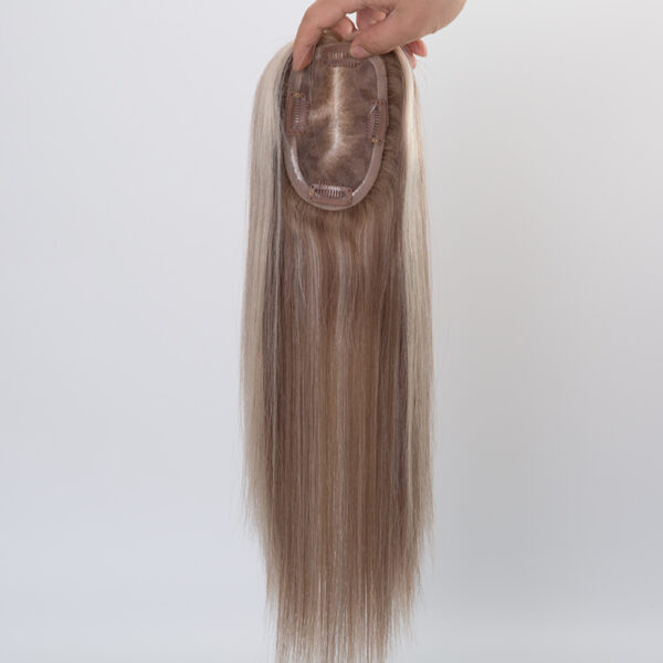 3x5 mono lace topper 8A max 7# highlight 50% T (7/8A) white raw human hair topper