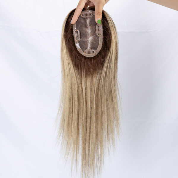 3x5 mono lace topper T4/22# highlight 20% 4# raw human hair topper