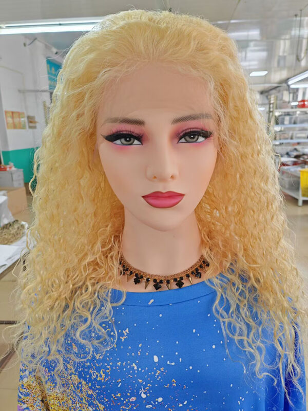 Blonde hair curly full lace wigs virgin human hair water wave medium cap size glueless wigs pre plucked natural hairline custom wigs