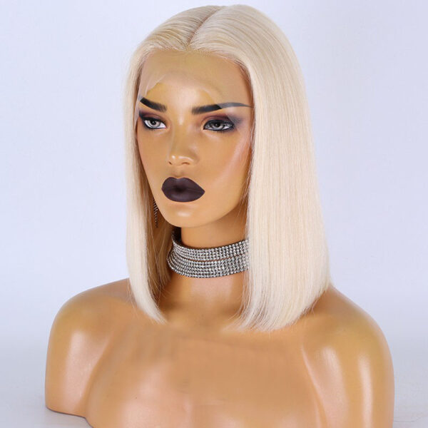 Blonde hair straight bob lace wigs virgin human hair lace wigs medium cap size glueless middles part lace wigs