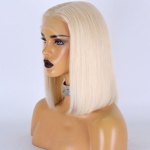 Blonde hair straight bob lace wigs virgin human hair lace wigs medium cap size glueless middles part lace wigs