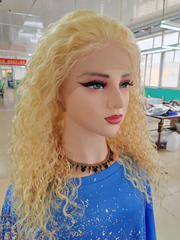 Blonde hair curly full lace wigs virgin human hair water wave medium cap size glueless wigs pre plucked natural hairline custom wigs