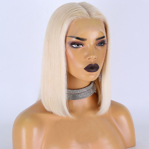 Blonde hair straight bob lace wigs virgin human hair lace wigs medium cap size glueless middles part lace wigs
