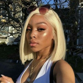 Blonde hair straight bob lace wigs virgin human hair lace wigs medium cap size glueless middles part lace wigs
