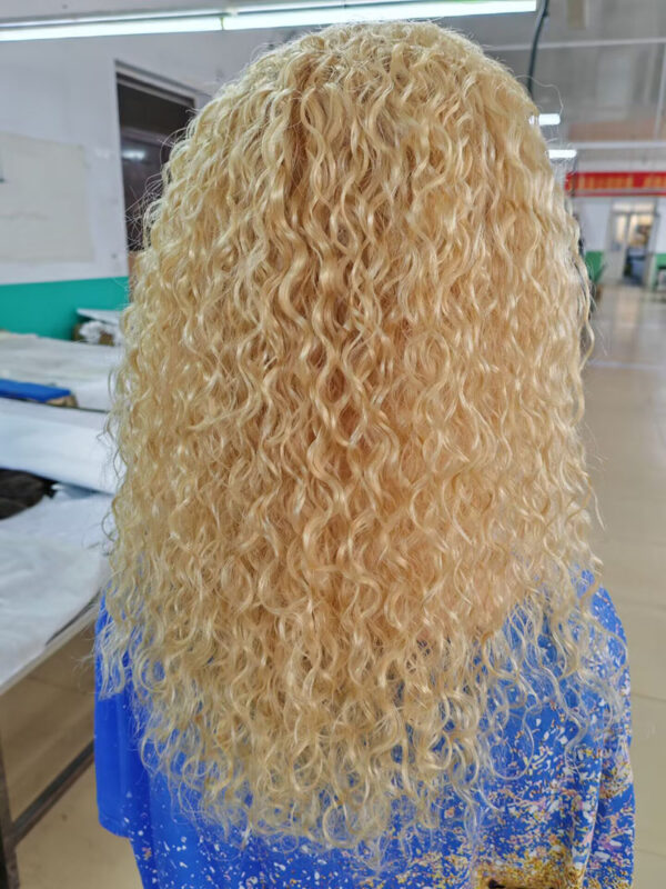 Blonde hair curly full lace wigs virgin human hair water wave medium cap size glueless wigs pre plucked natural hairline custom wigs