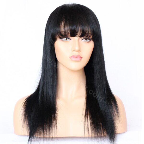 13x6 HD lace front wig silk straight with bangs natural color 150% density medium cap