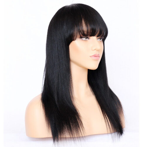 13x6 HD lace front wig silk straight with bangs natural color 150% density medium cap