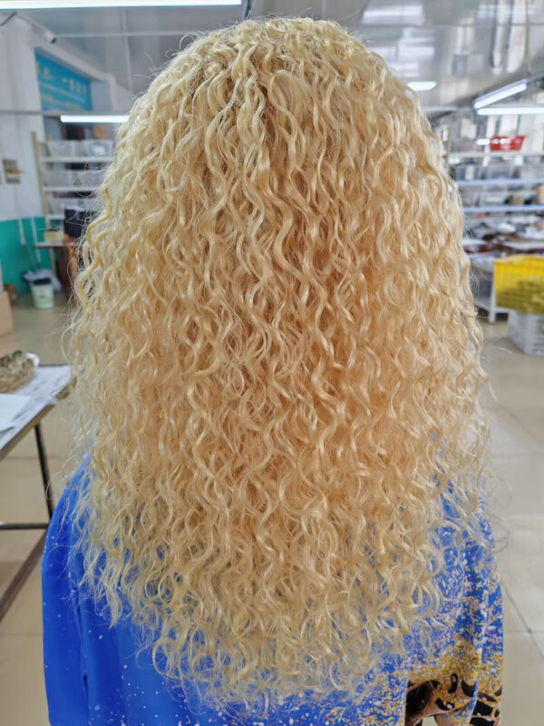 Blonde hair curly full lace wigs virgin human hair water wave medium cap size glueless wigs pre plucked natural hairline custom wigs