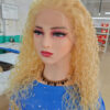 Blonde hair curly full lace wigs virgin human hair water wave medium cap size glueless wigs pre plucked natural hairline custom wigs