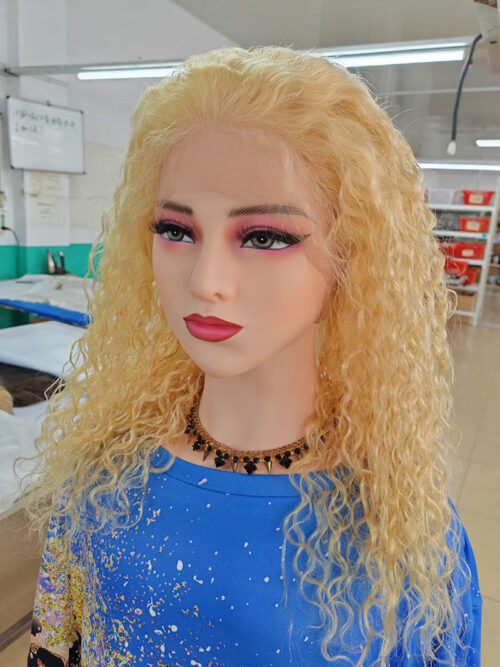Blonde hair curly full lace wigs virgin human hair water wave medium cap size glueless wigs pre plucked natural hairline custom wigs